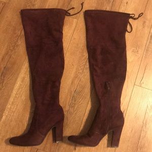 Bordeaux color thigh high boots